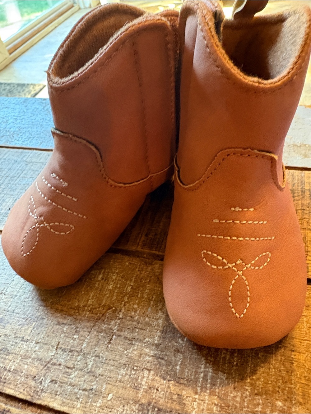 CARTERS 3-4m Brown Leather Booties - Soft Slip-On Toddler Shoes